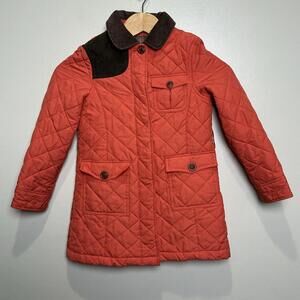 Eland Girls Quilted Barn Chore Coat Size 5 Button Jacket Coat Orange Brown *read